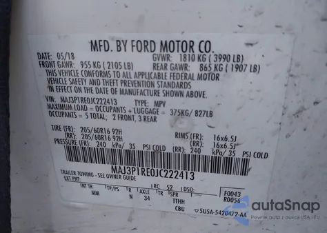 2018 Ford Ecosport S from USA, damaged, VIN MAJ3P1RE0JC222413